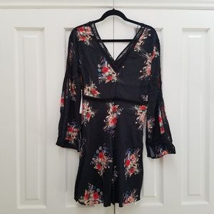 Crepe Viscose Long Sleeve Dress W/Lace Trims